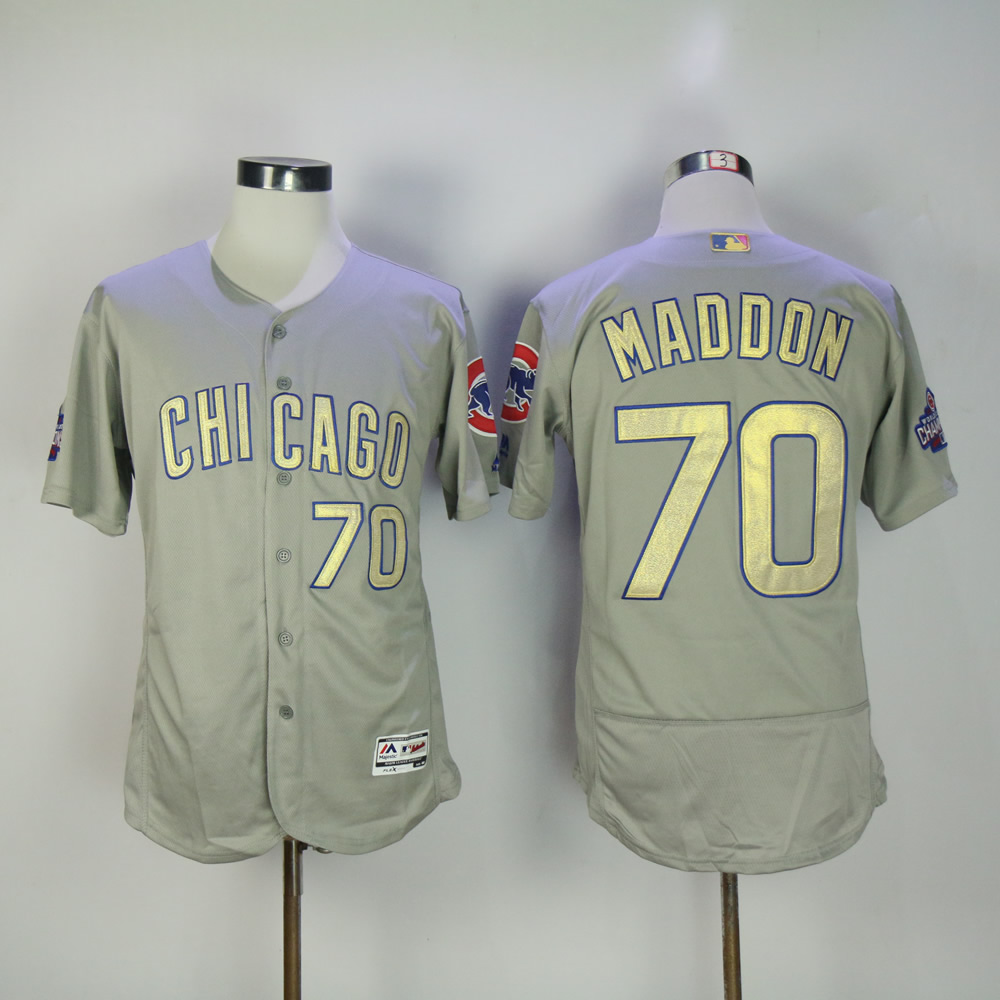 Men Chicago Cubs 70 Maddon Grey Champion MLB Jerseys